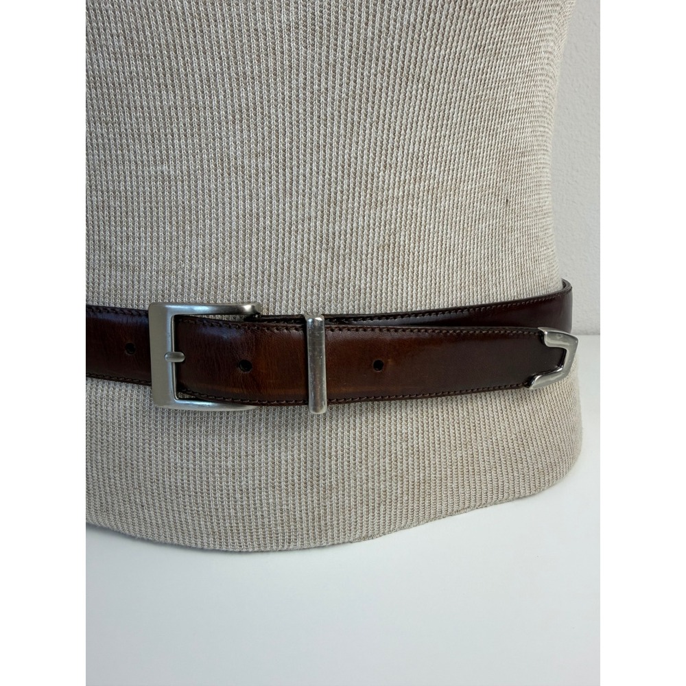 Fossil Mens Genuine Leather Belt 38 Brown Silver Buckle Square Tip Americana